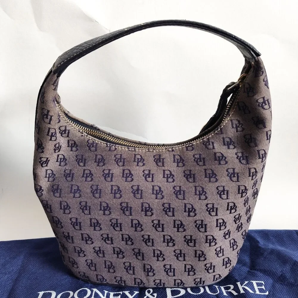 Vintage Dooney &‎ Bourke Bag Signature Y2K 90S Blue Gray Dust Bag Canvas Leather